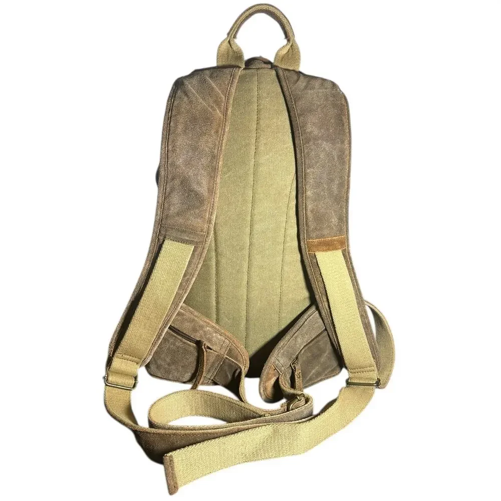 Wilsons Leather M. Julian Suede Backpack Tan Distressed Brass Buckle rare unique